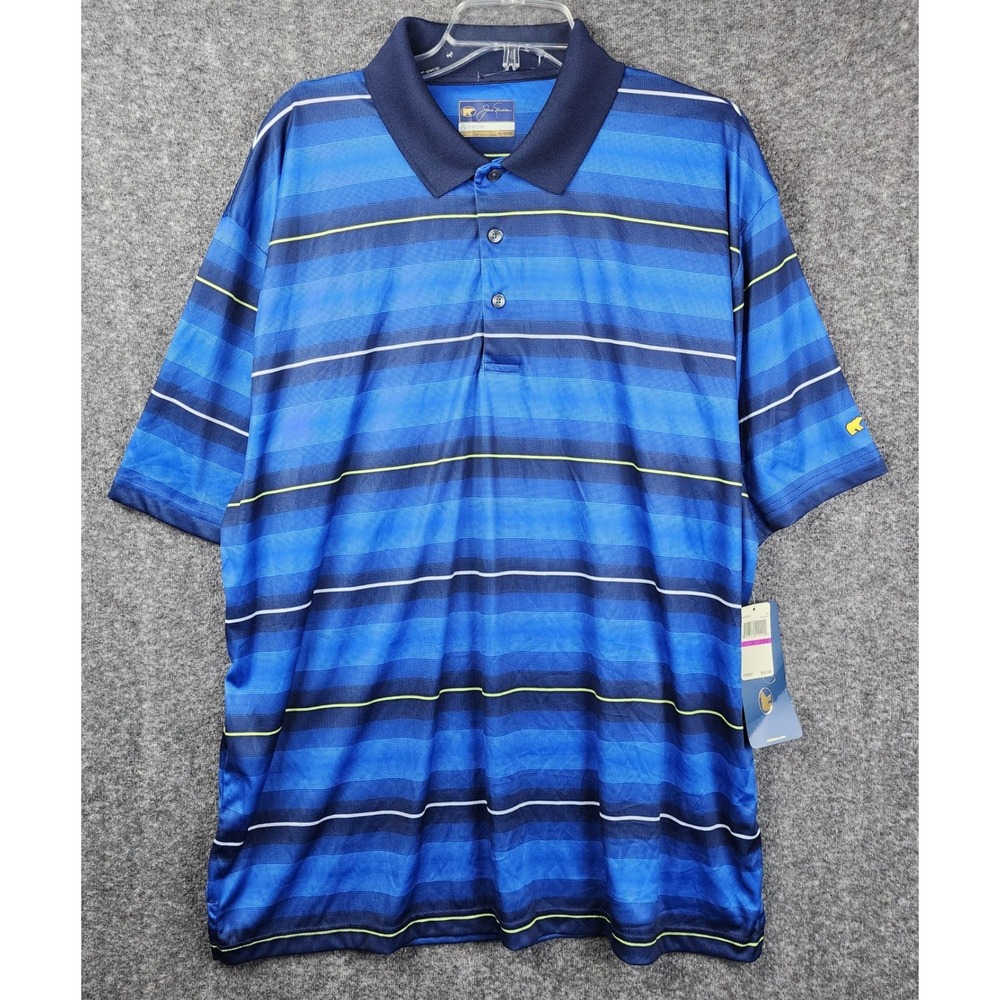Jack Nicklaus Polo Shirt Men XXL Blue Striped STAYDRI Performance Golf Tee NWT